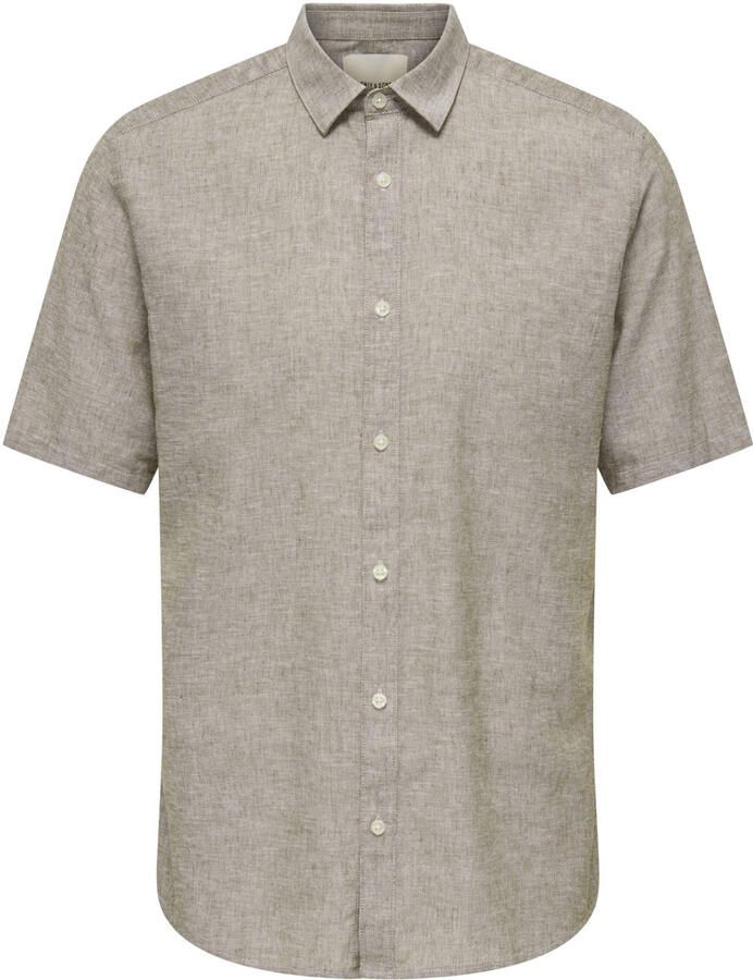 ONLY & SONS slim casual overhemd met linnen lichtbruin