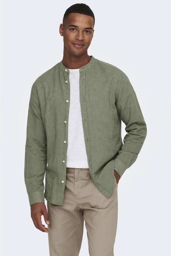 Only & Sons slim fit vrijetijdsoverhemd van mix van katoen en linnen model 'CAIDEN'
