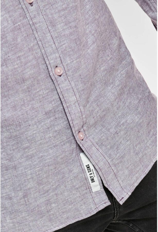 ONLY & SONS slim casual overhemd met linnen paars - Foto 2
