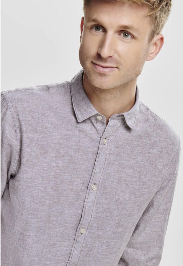 ONLY & SONS slim casual overhemd met linnen paars