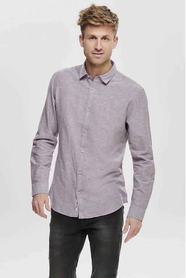 ONLY & SONS slim casual overhemd met linnen paars - Foto 3