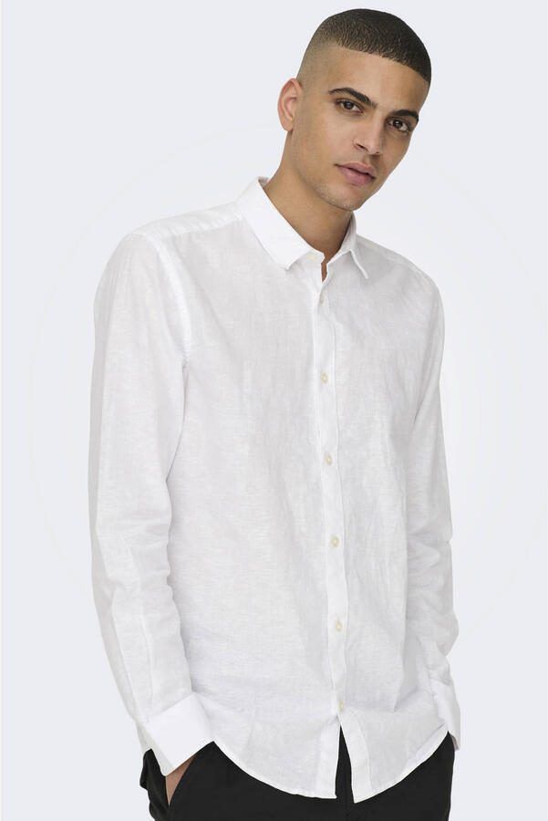 Only & Sons slim fit vrijetijdsoverhemd van mix van katoen en linnen model 'CAIDENLS SOLID' - Foto 5