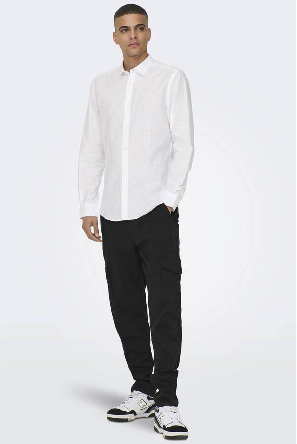 Only & Sons slim fit vrijetijdsoverhemd van mix van katoen en linnen model 'CAIDENLS SOLID' - Foto 3