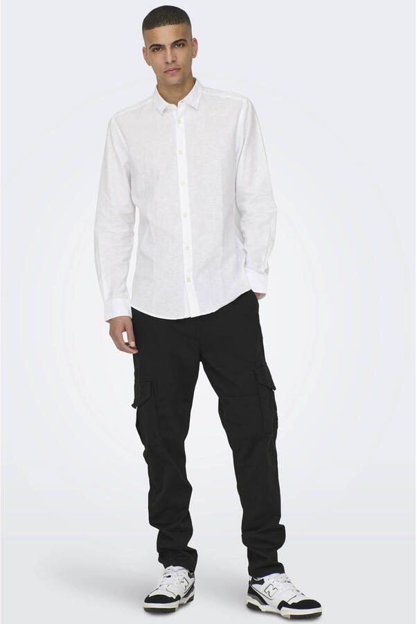 Only & Sons slim fit vrijetijdsoverhemd van mix van katoen en linnen model 'CAIDENLS SOLID' - Foto 4