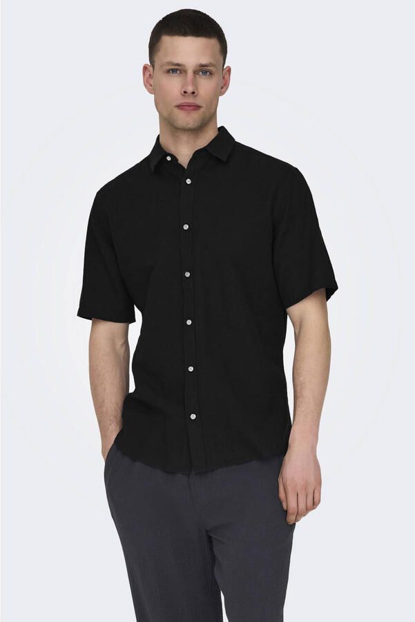 ONLY & SONS slim casual overhemd met linnen zwart