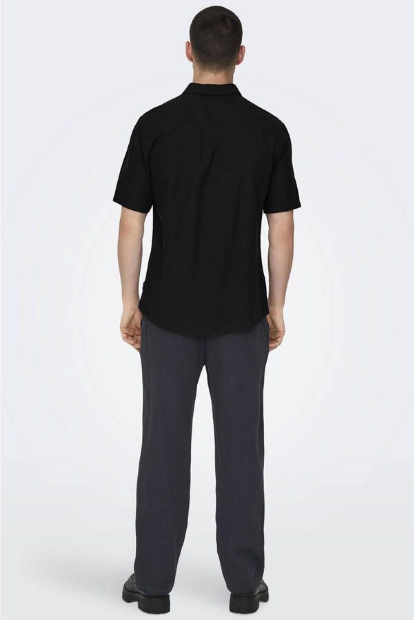 ONLY & SONS slim casual overhemd met linnen zwart - Foto 2