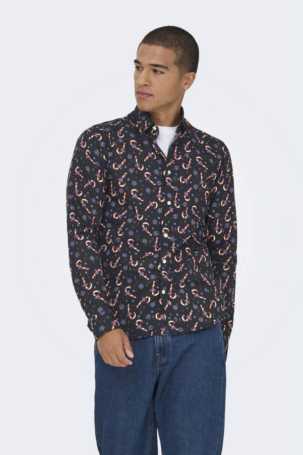 ONLY & SONS slim casual overhemd zwart