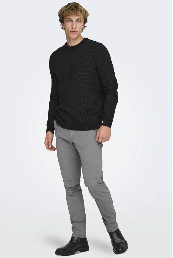 ONLY & SONS gemêleerde slim fit chino ONSMARK grijs melange
