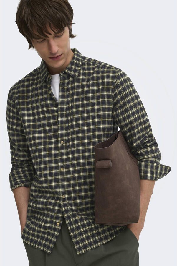 ONLY & SONS slim fit geruit overhemd zwart - Foto 3