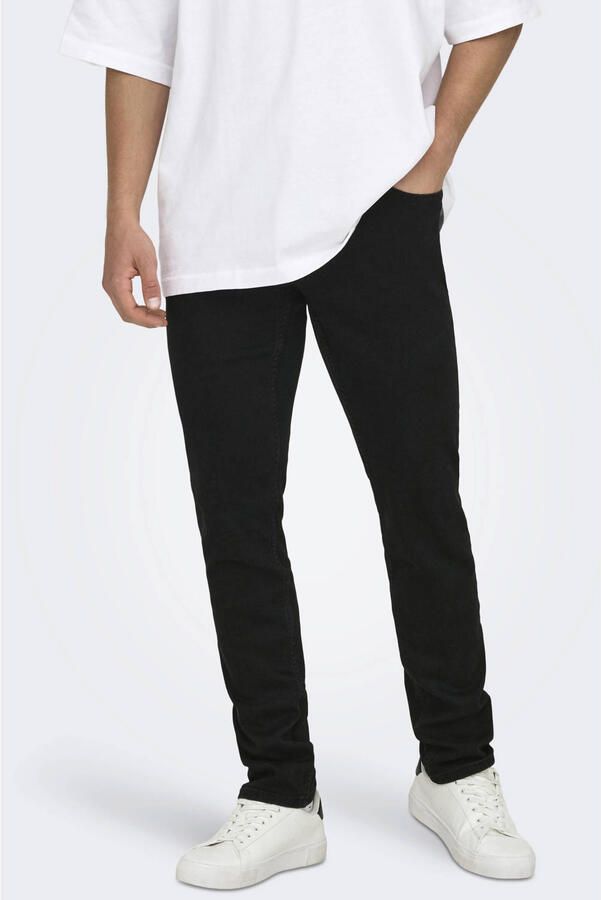 Only & Sons Heren Zwarte Jeans met Ritssluiting en Knoopsluiting Black Heren