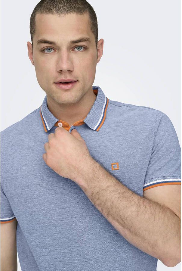 ONLY & SONS slim fit polo ONSFLETCHER met logo blue denim - Foto 2