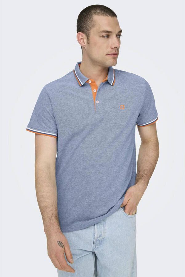 ONLY & SONS slim fit polo ONSFLETCHER met logo blue denim