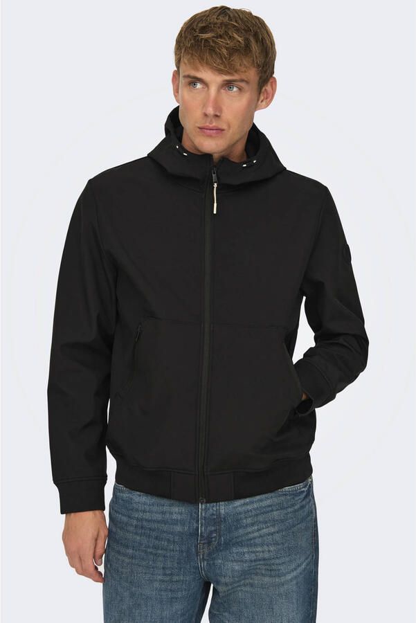 Only & Sons Zwarte jas met capuchon en ritszakken Black Heren