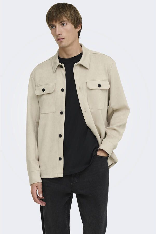 ONLY & SONS suèdelook regular fit overshirt silver lining