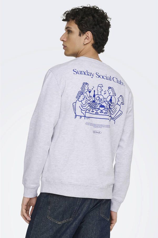 ONLY & SONS sweater met backprint lichtgrijs - Foto 3