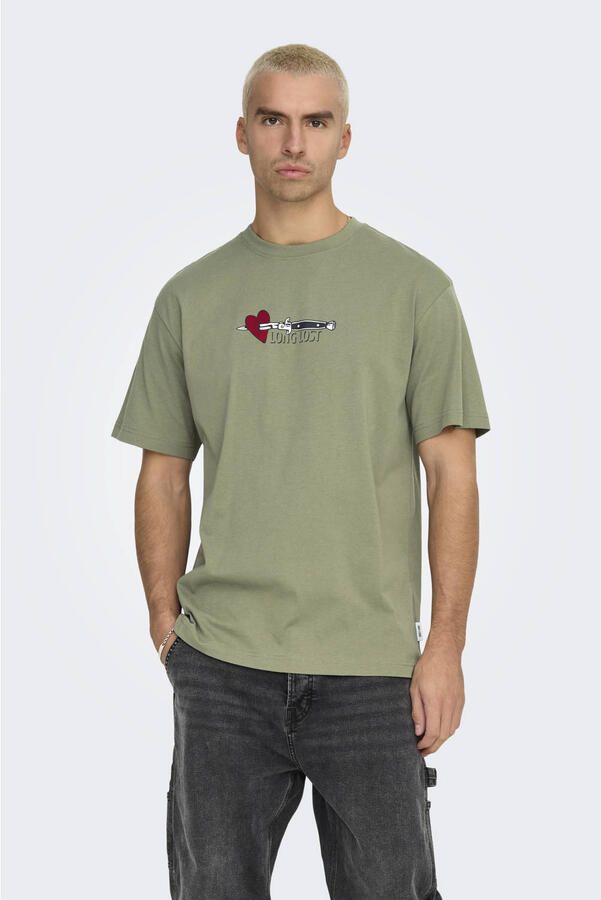 Only & Sons Casual Katoenen T-shirt voor Mannen Green Heren