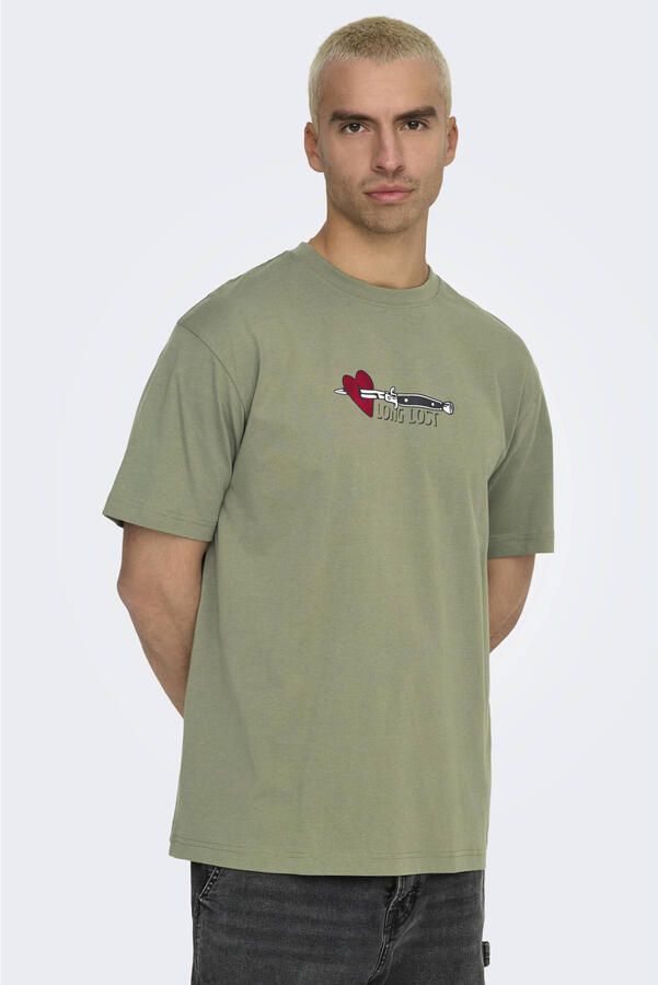 Only & Sons Casual Katoenen T-shirt voor Mannen Green Heren - Foto 2