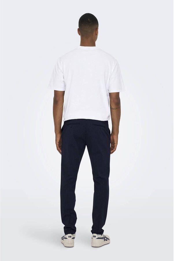 ONLY & SONS tapered fit broek met krijtstreep ONSMARK donkerblauw - Foto 3