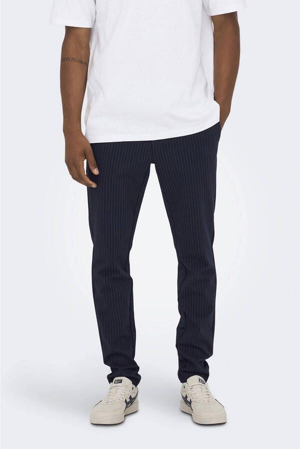 ONLY & SONS tapered fit broek met krijtstreep ONSMARK donkerblauw - Foto 2