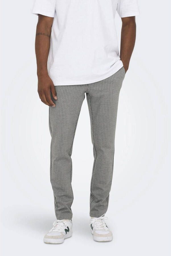 ONLY & SONS tapered fit broek met krijtstreep ONSMARK light grey melange