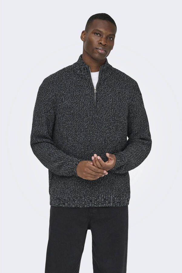 Only & Sons Regular fit schipperstrui met korte ritssluiting model 'JOIN'