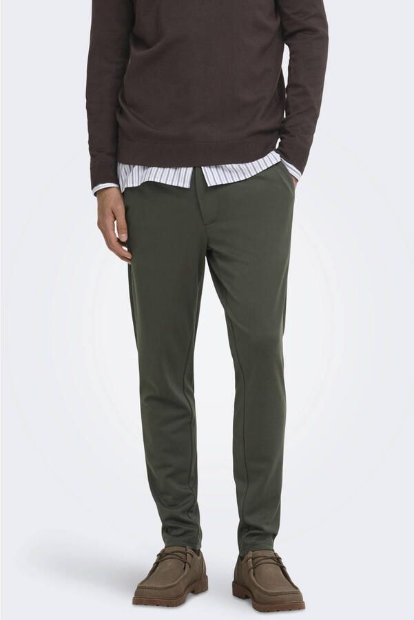 ONLY & SONS viscose slim fit chino donkergroen