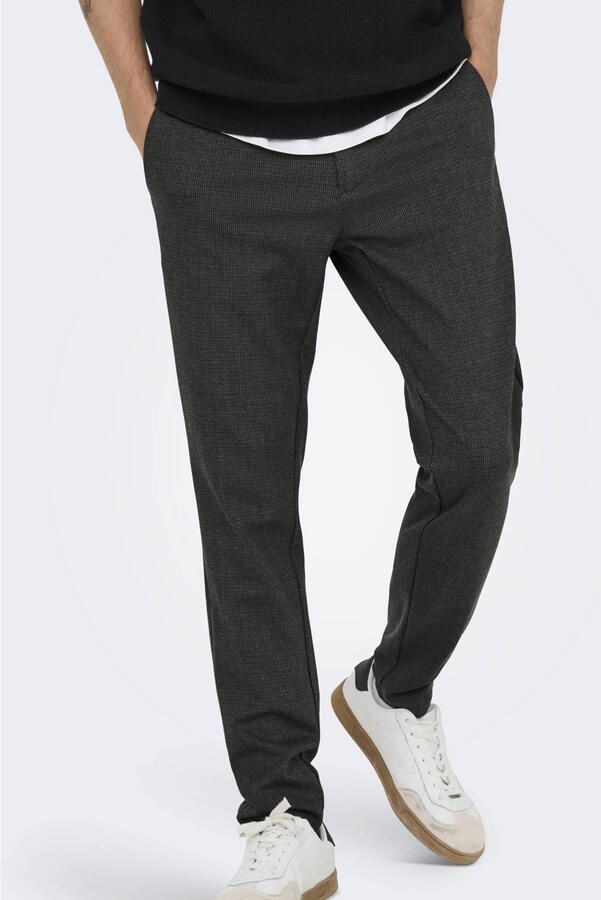 ONLY & SONS viscose slim fit geruite chino donkerbruin