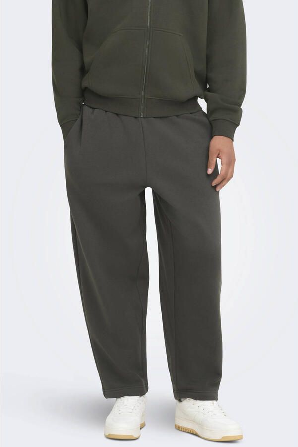 ONLY & SONS wide leg joggingbroek donkergroen