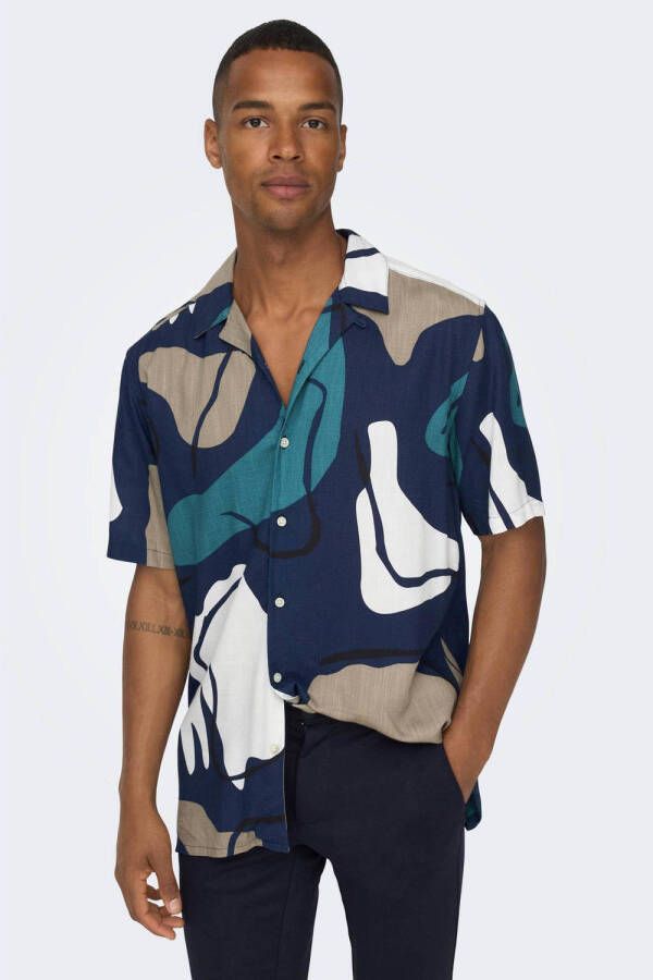 ONLY & SONS regular fit overhemd ONSDAB met all over print dark navy