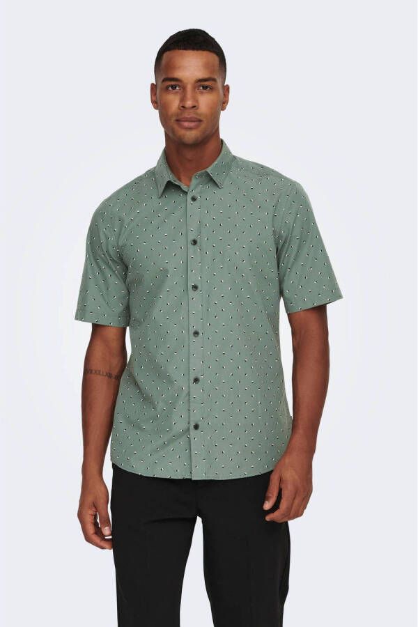 ONLY & SONS regular fit overhemd ONSSANE met all over print duck green