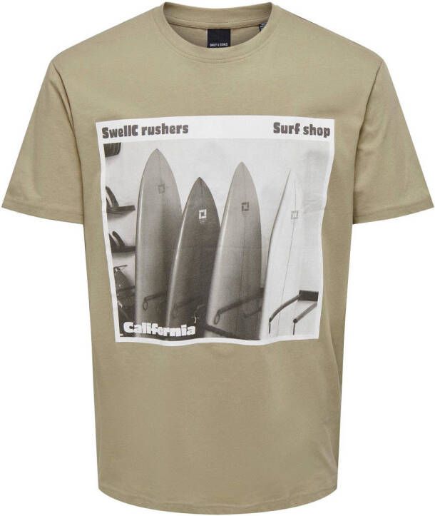 ONLY & SONS regular fit T-shirt ONSCOAST met printopdruk chinchilla