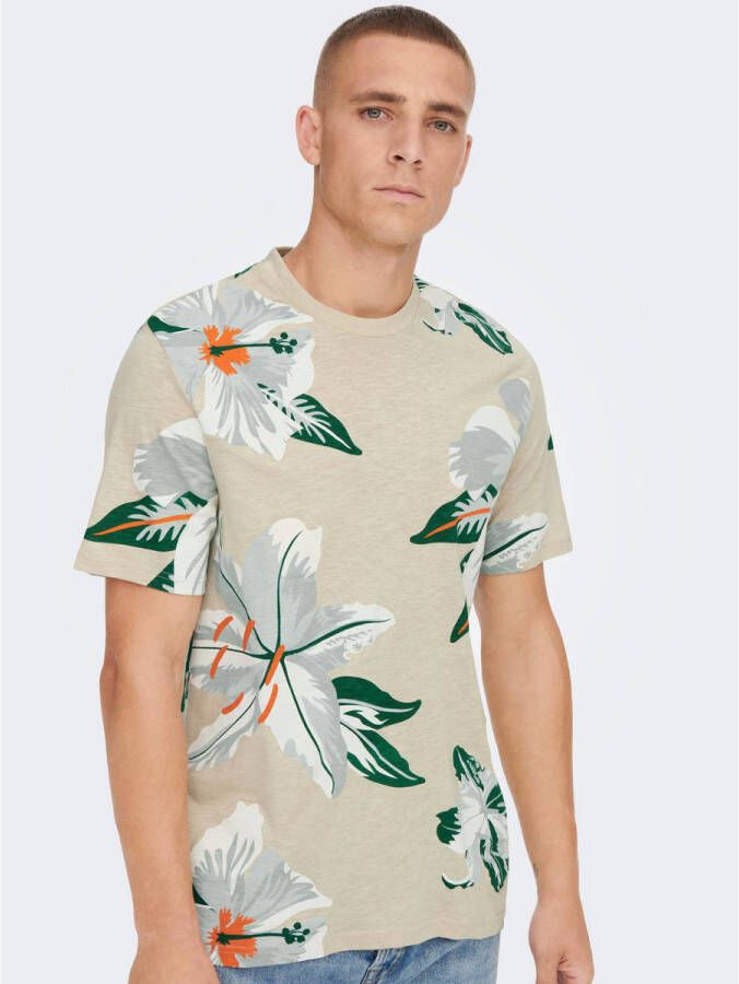 ONLY & SONS regular fit T-shirt ONSKLOP met all over print silver lining