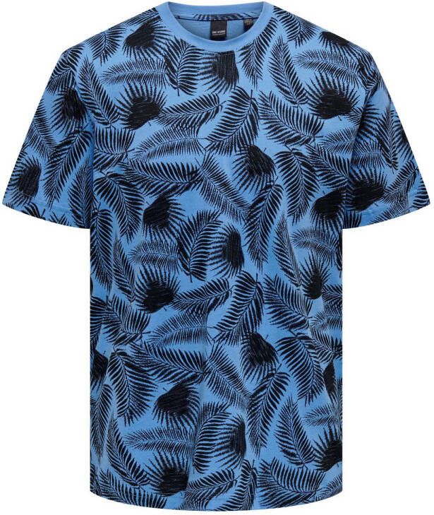 ONLY & SONS regular fit T-shirt ONSMAURITS met all over print blauw