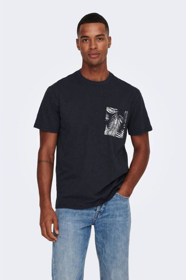 ONLY & SONS regular fit T-shirt ONSPERRY met printopdruk donkerblauw