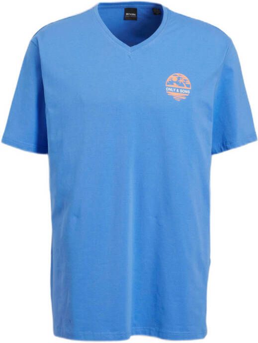 ONLY & SONS regular fit T-shirt ONSSONS met printopdruk blauw