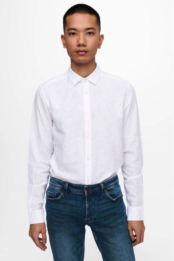 ONLY & SONS slim fit overhemd ONSCAIDEN met linnen white