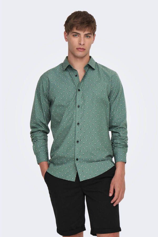 ONLY & SONS slim fit overhemd ONSSANE met all over print groen