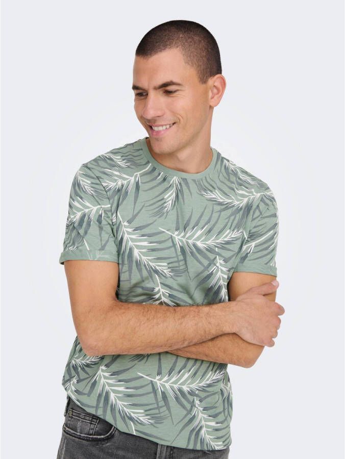 ONLY & SONS slim fit T-shirt ONSIASON met all over print chinois green