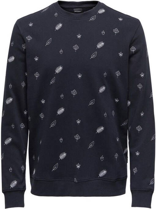 ONLY & SONS sweater ONSCAMDEN met all over print donkerblauw