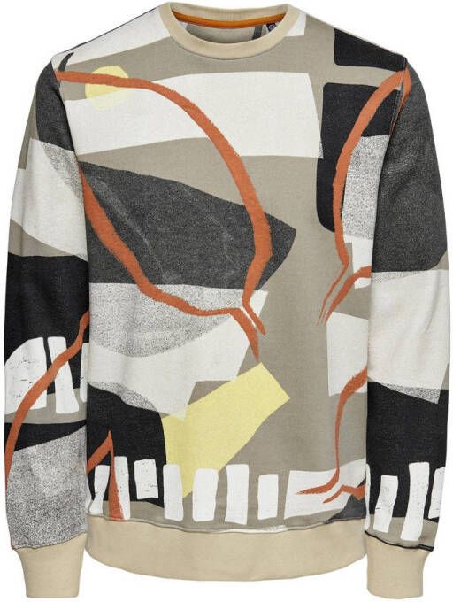 ONLY & SONS sweater ONSROGER met all over print grijs