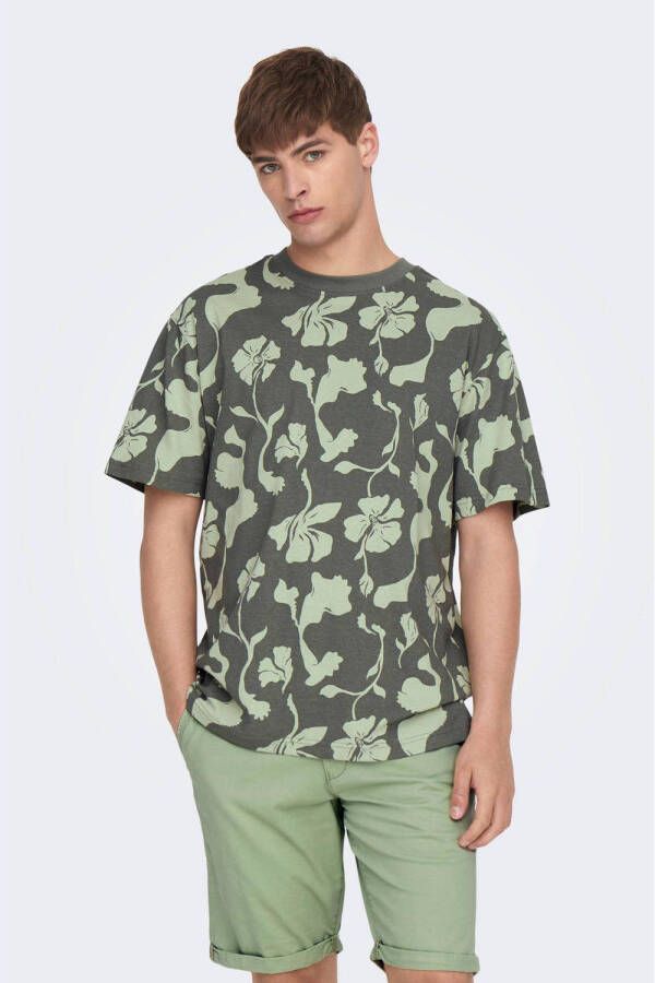 ONLY & SONS T-shirt met all over print castor gray
