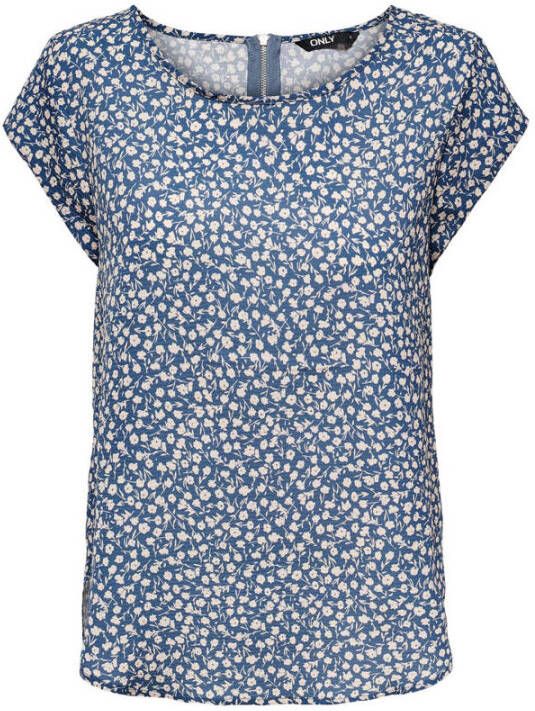ONLY gebloemde top ONLVIC met all over print blauw gebroken wit