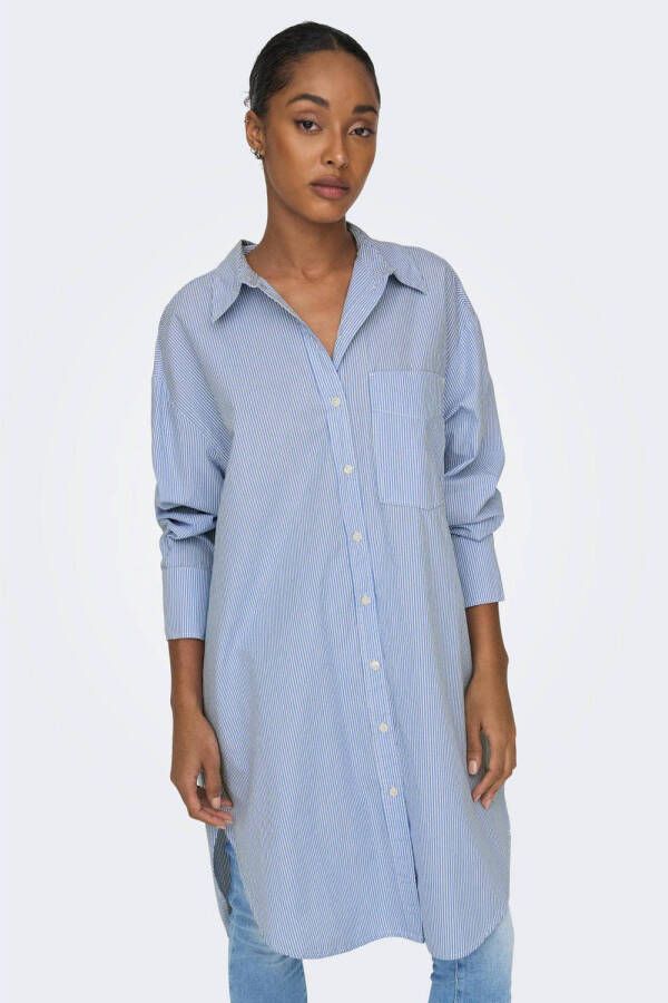 ONLY gestreepte blouse ONLMATHILD lichtblauw gebroken wit