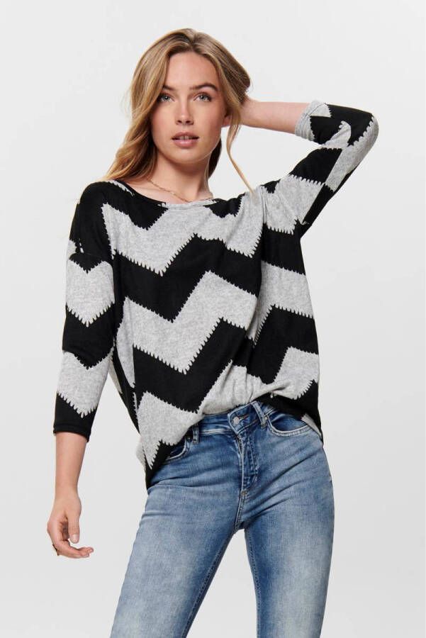 Only Grijze Gestreepte Gebreide Trui met Lange Mouwen Multicolor Dames