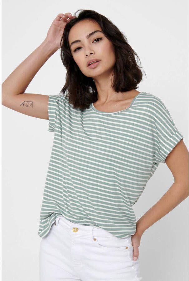 Only Shirt met korte mouwen ONLMOSTER STRIPE S S O-NECK TOP JRS NOOS gestreept casual gesneden jersey ronde hals viscosemix