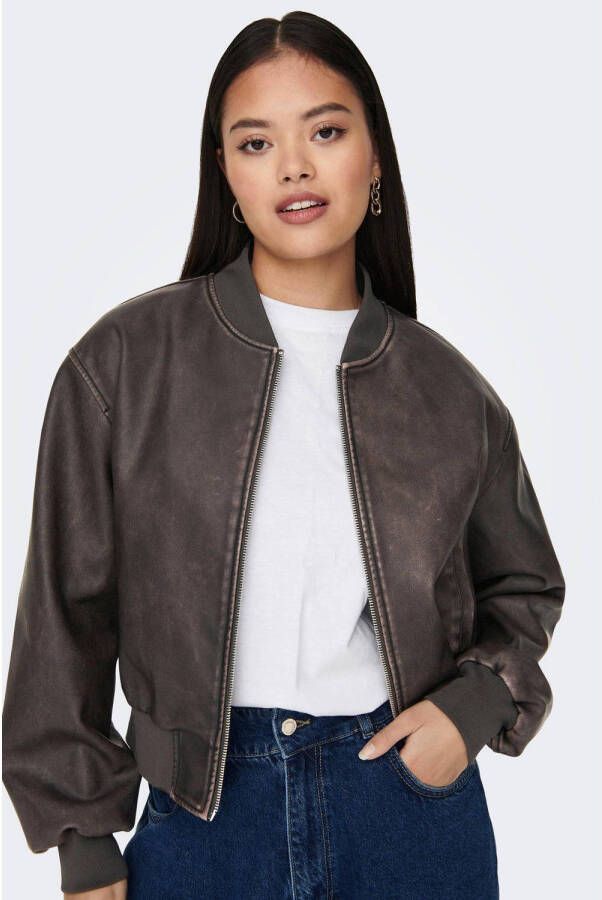 Only Imitatieleren jack ONLJANE FAUX LEATHER WASHED BOMBER OTW
