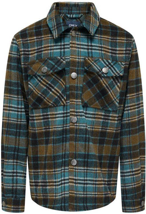 Only KIDS BOY geruite shacket winterjas KOBNEWNIALL donkerblauw bruin lichtblauw Jongens Polyester Klassieke kraag 128 - Foto 2