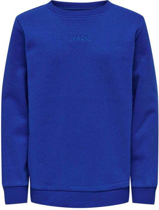 Only KIDS BOY sweater KOBARN met tekst en borduursels hardblauw Tekst 134 140