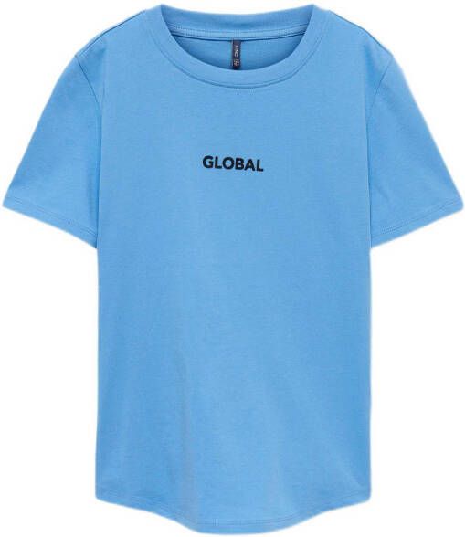 ONLY KIDS BOY T-shirt KOBNICK met tekst lichtblauw