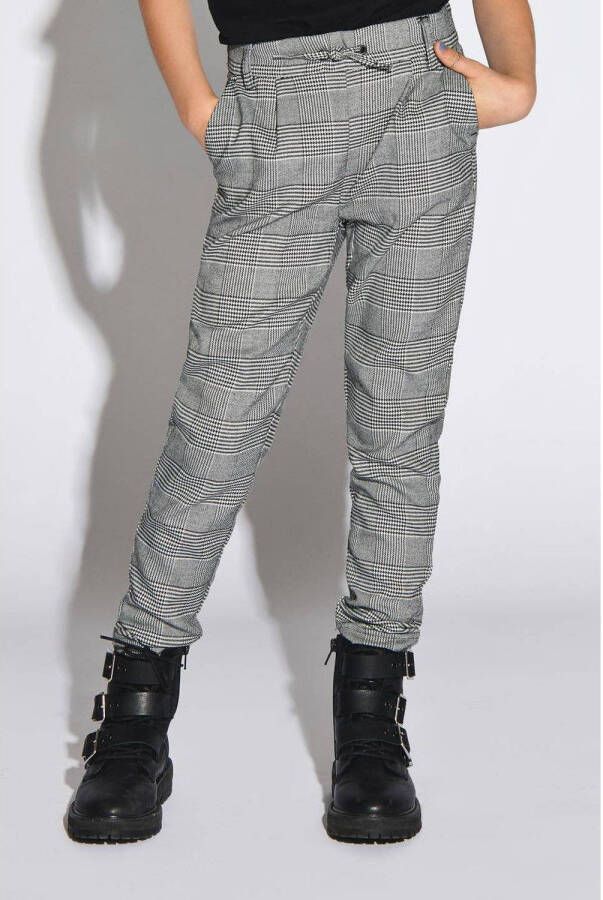 Only KIDS geruite broek Pop grijs melange zwart wit Meisjes Polyester Ruit 140